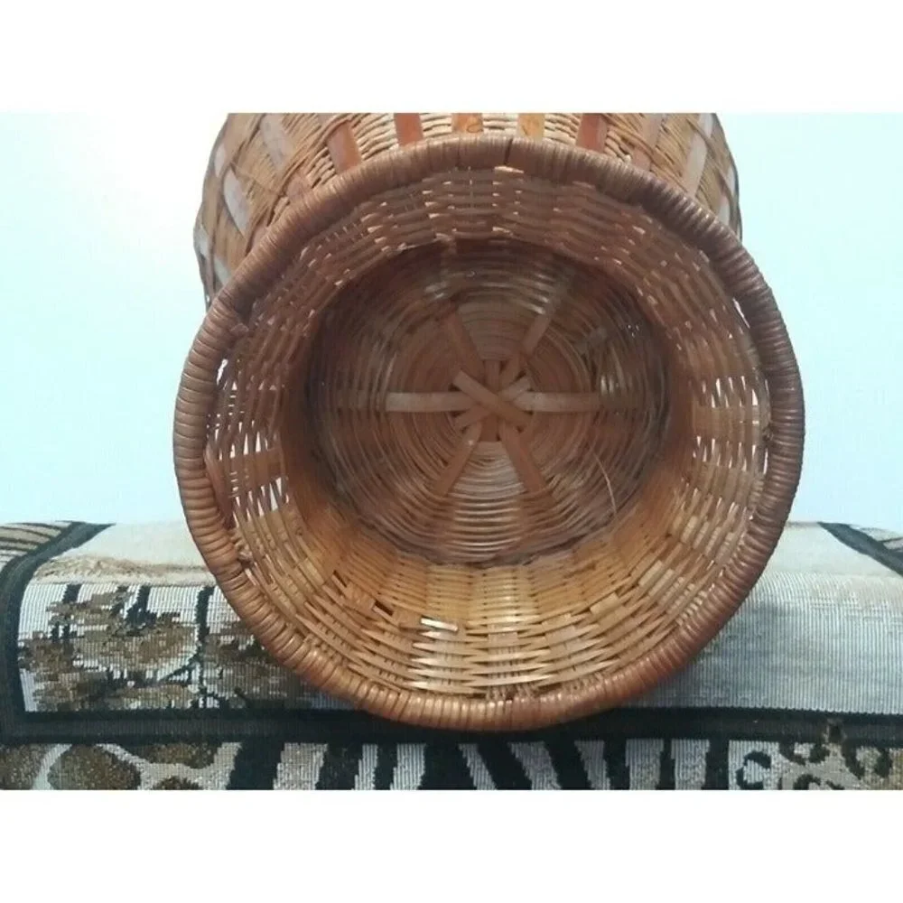 Vintage wicker Vase Bamboo rattan 13.5